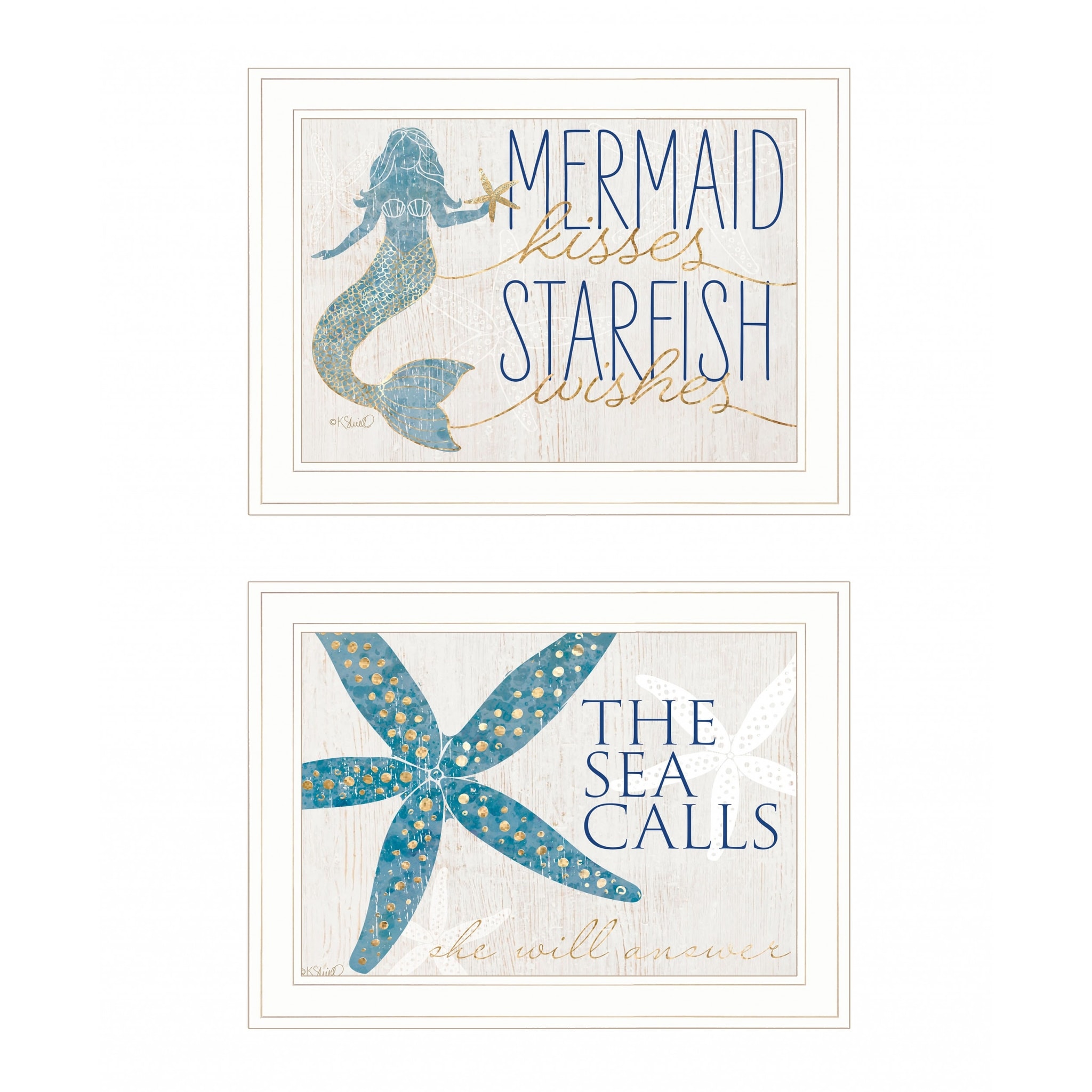 Mermaid Kisses & Starfish Wishes - Hanging Decorative Wood Sign