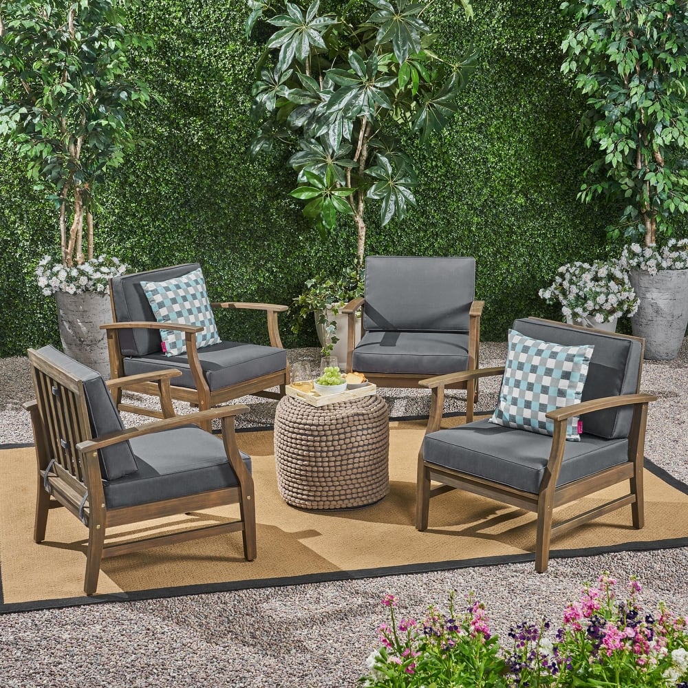 Perla Outdoor Acacia Wood Club Chair with Cushion (Set of 4) by Christopher Knight Home