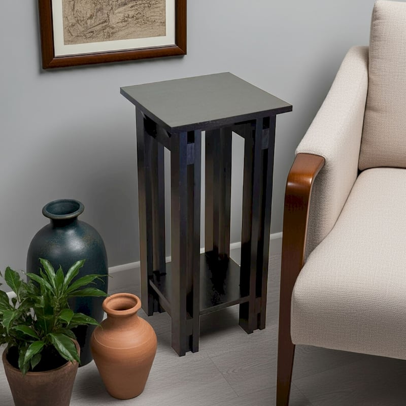 Acacia Wood Architectural Plant Stand with Shelf