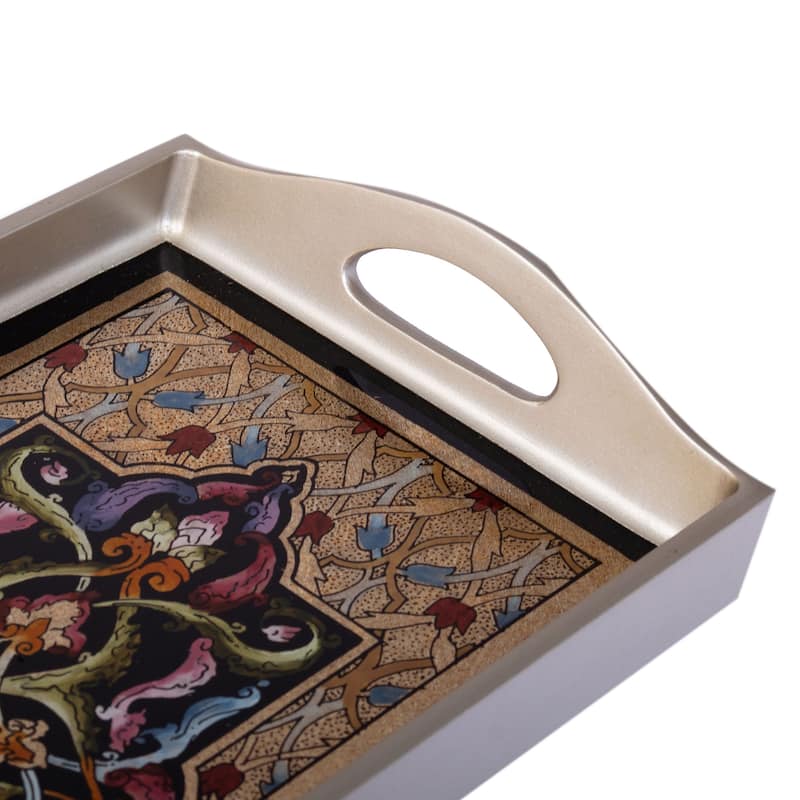 Novica Handmade Royal Silver Reverse-Painted Glass Tray