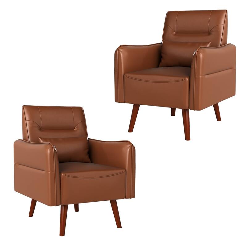 Button Tufted Faux Leather Accent Chair Armchair with Solid Sagwan Wooden Frame