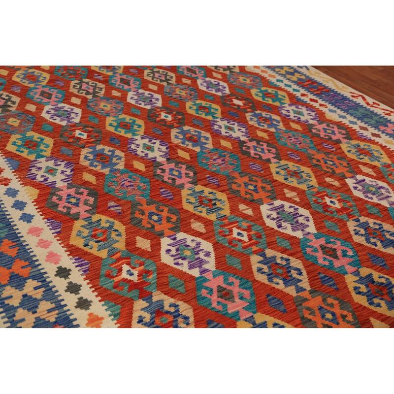 All-Over Geometric Kilim Oriental Area Rug Hand-Woven Wool Carpet - 8'5"x 11'11"