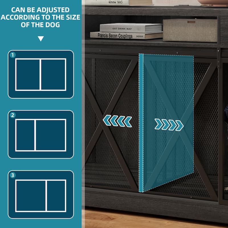 63 Inch Double Dog Crate TV Stand with Charging Station