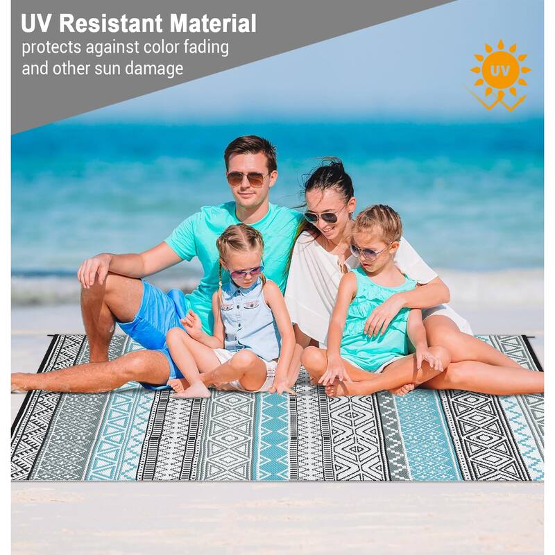 Outdoor Rug Waterproof Patio Rug Mat Geometric Rug Plastic Straw Outside Rug for RV Camping Picnic Reversible Rug