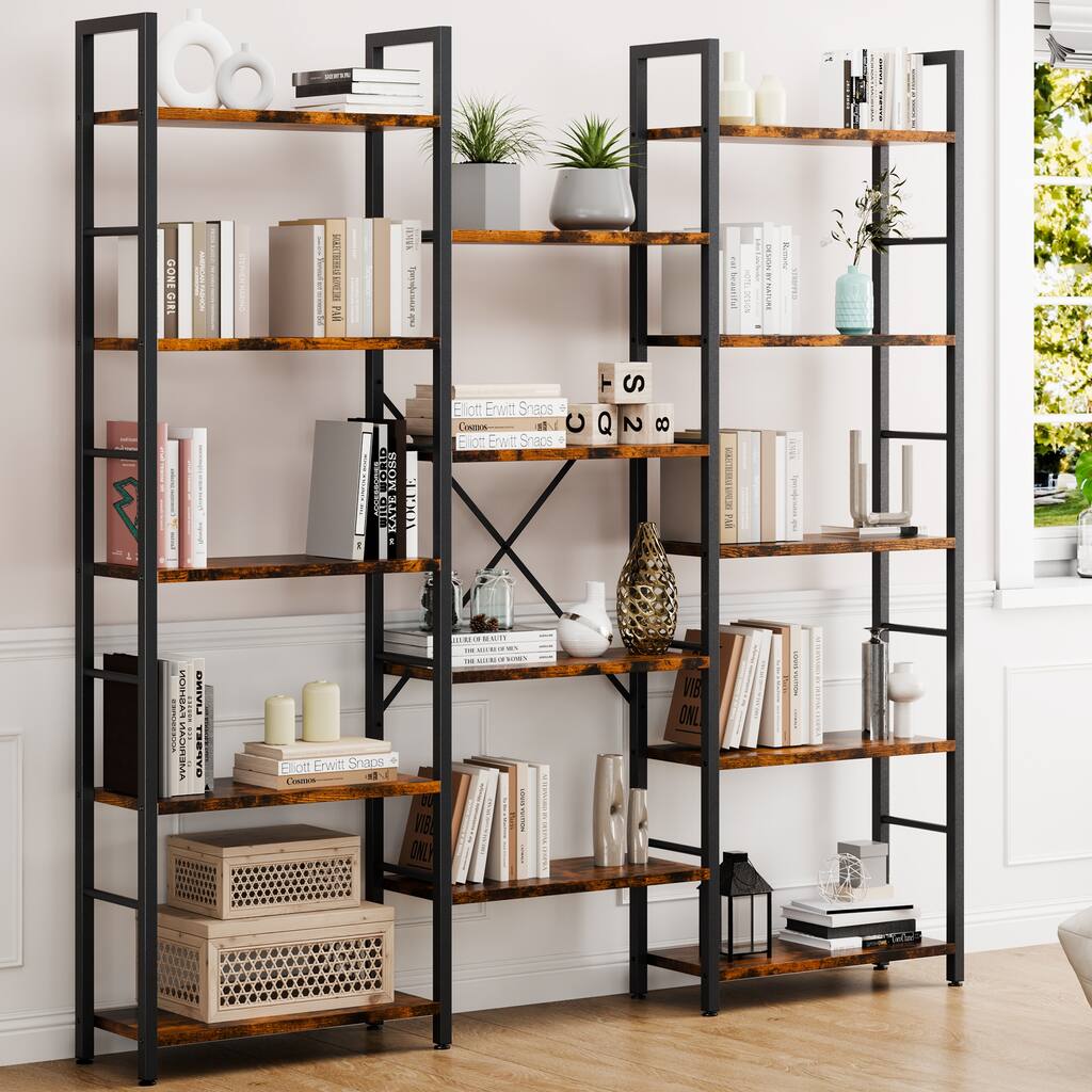 Industrial 5-Tier Wood Storage Bookshelf, Bookcase