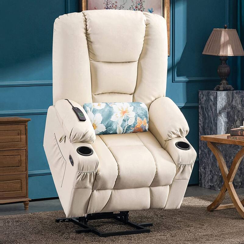 MCombo Large Lift Recliner Chair with Massage and Heat for Elderly, Extended Footrest, Cup Holders, USB Ports, Faux Leather 7539