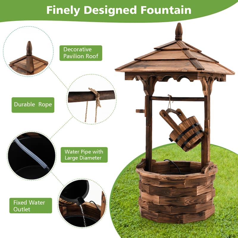 Gymax Rustic Wishing Well Fountain Outdoor Patio Wooden Water Fountain