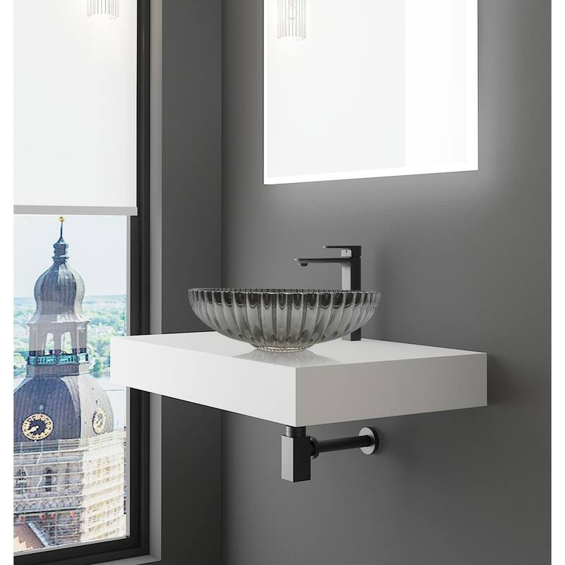 CastelloUSA 21" Oval Decorative Light Black Crystal Sink With Base