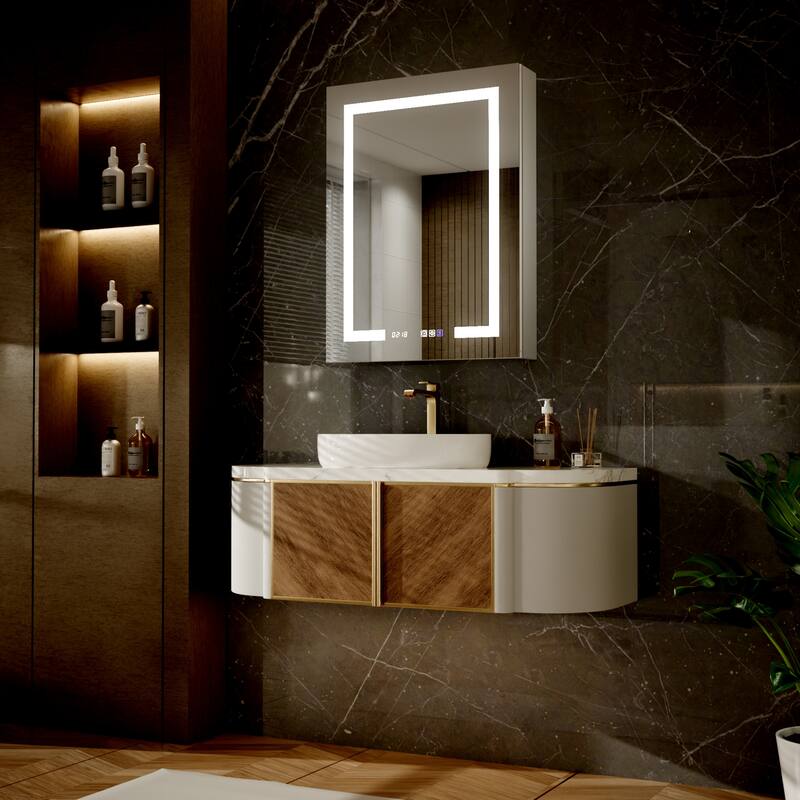Modland 20"-24"W x 32"H LED Medicine Cabinet Mirror for Bathroom with Recessed & Surface Mount Anti-Fog