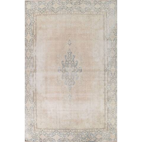 Muted Distressed Traditional Kerman Persian Wool Area Rug Hand-knotted - 9'4" x 12'6"