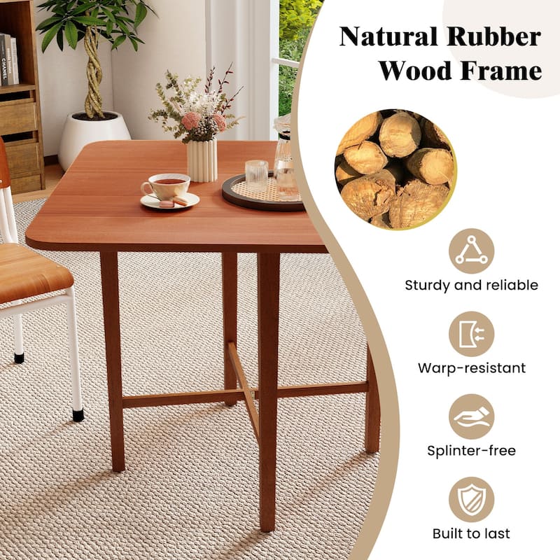 Foldable Dining Table with Drop Leaf Natural and Walnut Rubber Wood Convertible Kitchen Table for Small Spaces