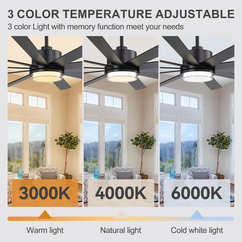 75"/80" Modern Matte Black Ceiling Fan with LED Light and Remote(8/10 Blades)