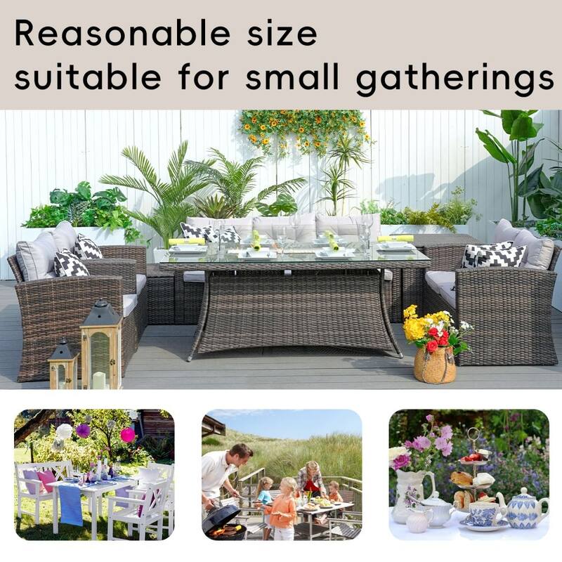 Abrihome 7-piece Patio Outdoor Wicker Sofa Set with Fire Pit Table