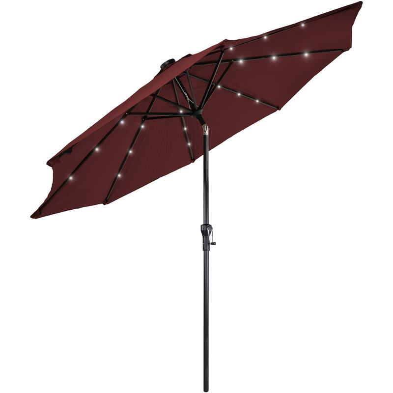9ft Solar Lighted Outdoor Patio Market Umbrella with Hand Crank and Tilt