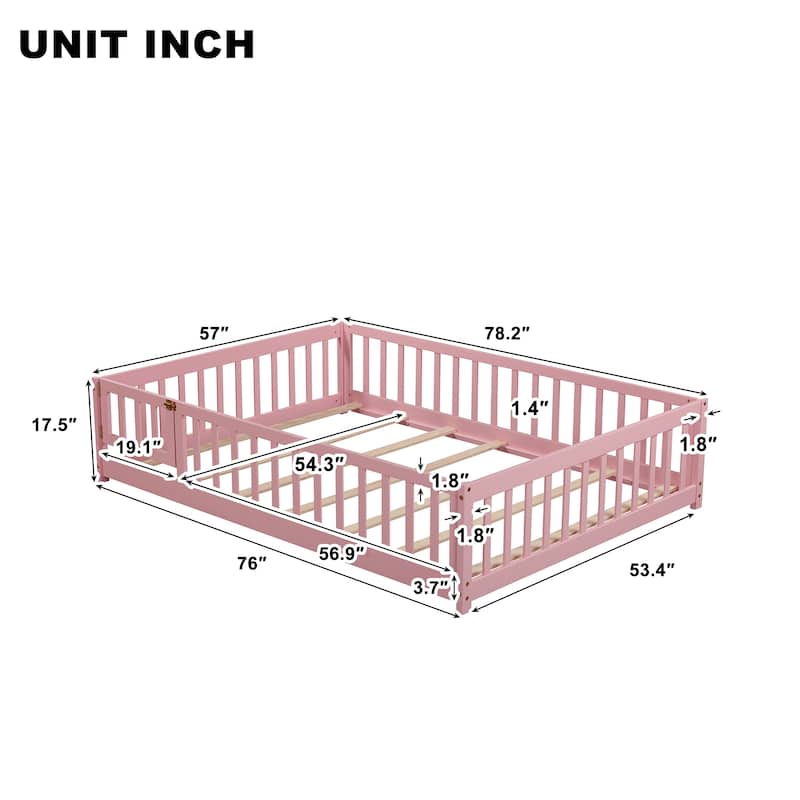 Floor Platform Bed with Fence and Door