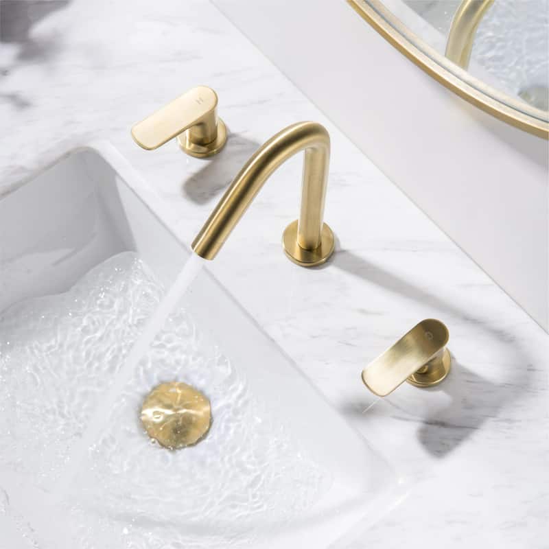 Luxury Bathroom Faucet Widespread with 2 Long Handles in Brushed Gold