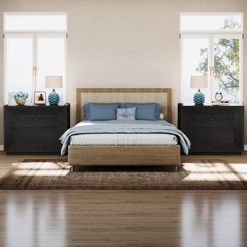 Oversized Wide Nightstand Set of 2, 35.4" Large Night Stand with Drawers