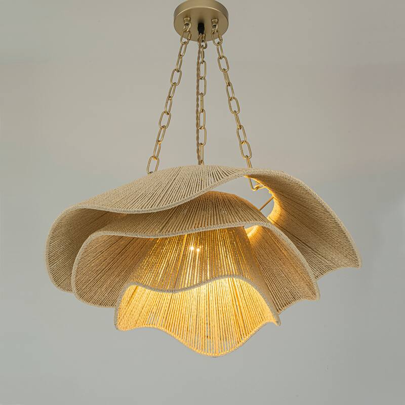 Alana 1-Light Rattan Tiered Pendant, Coastal Boho - Handwoven - 23" Wide