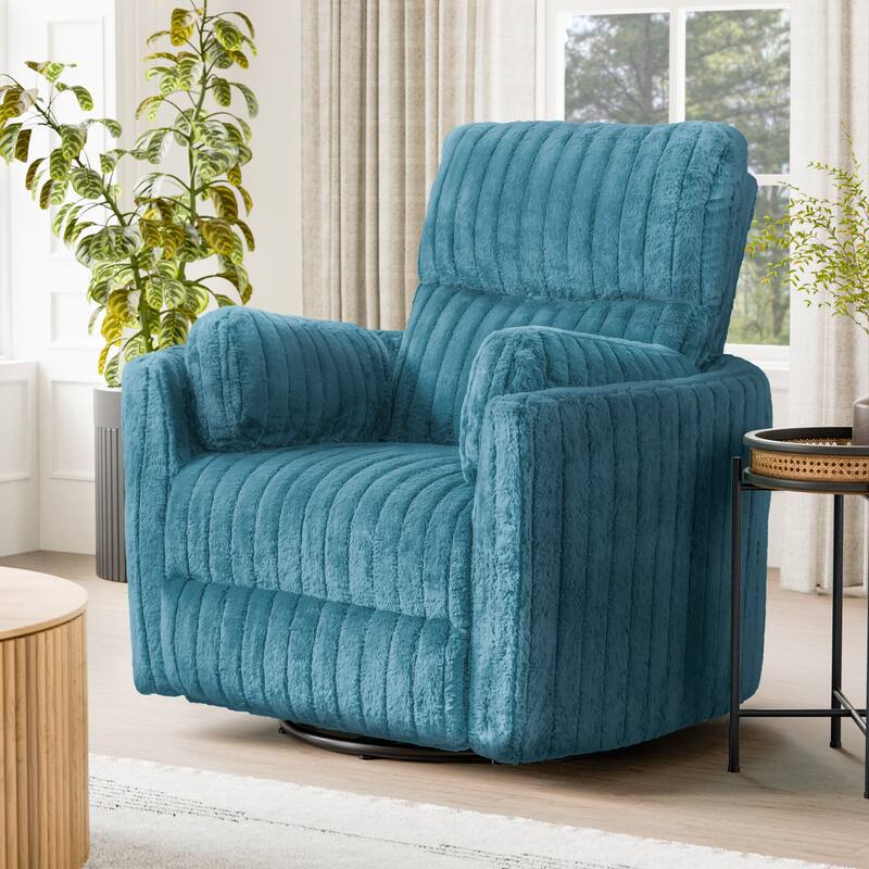 Furniture of America Jorvien Modern Chenille Power Swivel Glider Recliner with Pillows - Dark Teal Green