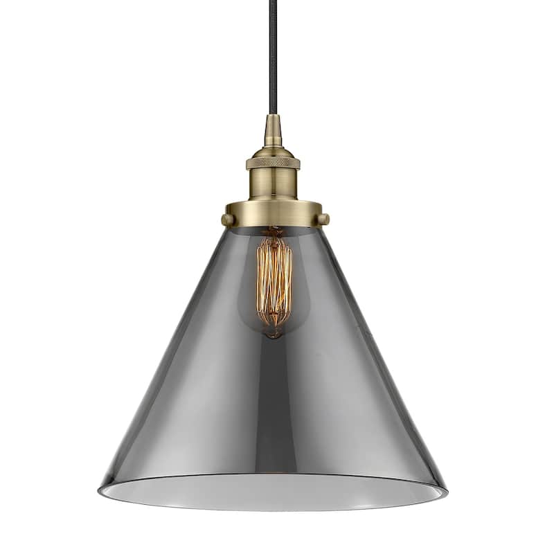 Innovations Lighting 616-1PH-15-12-L Cone Pendant Cone 12" Wide - Antique Brass / Plated Smoke