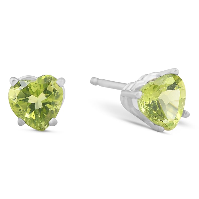 1ct Heart Shape Peridot Studs Solid White Gold