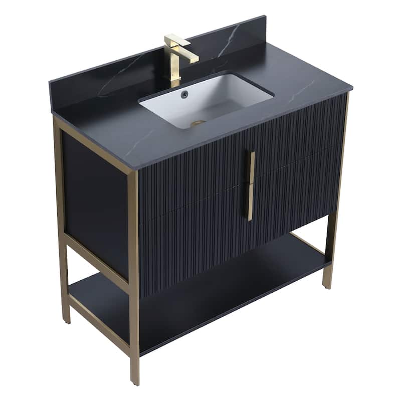Fine Fixtures Serenity Modern Bathroom Vanity with Black Sintered Stone Top