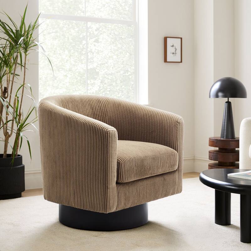 Modern 360° Swivel Corduroy Barrel Chair, Accent Armchair For Living Room