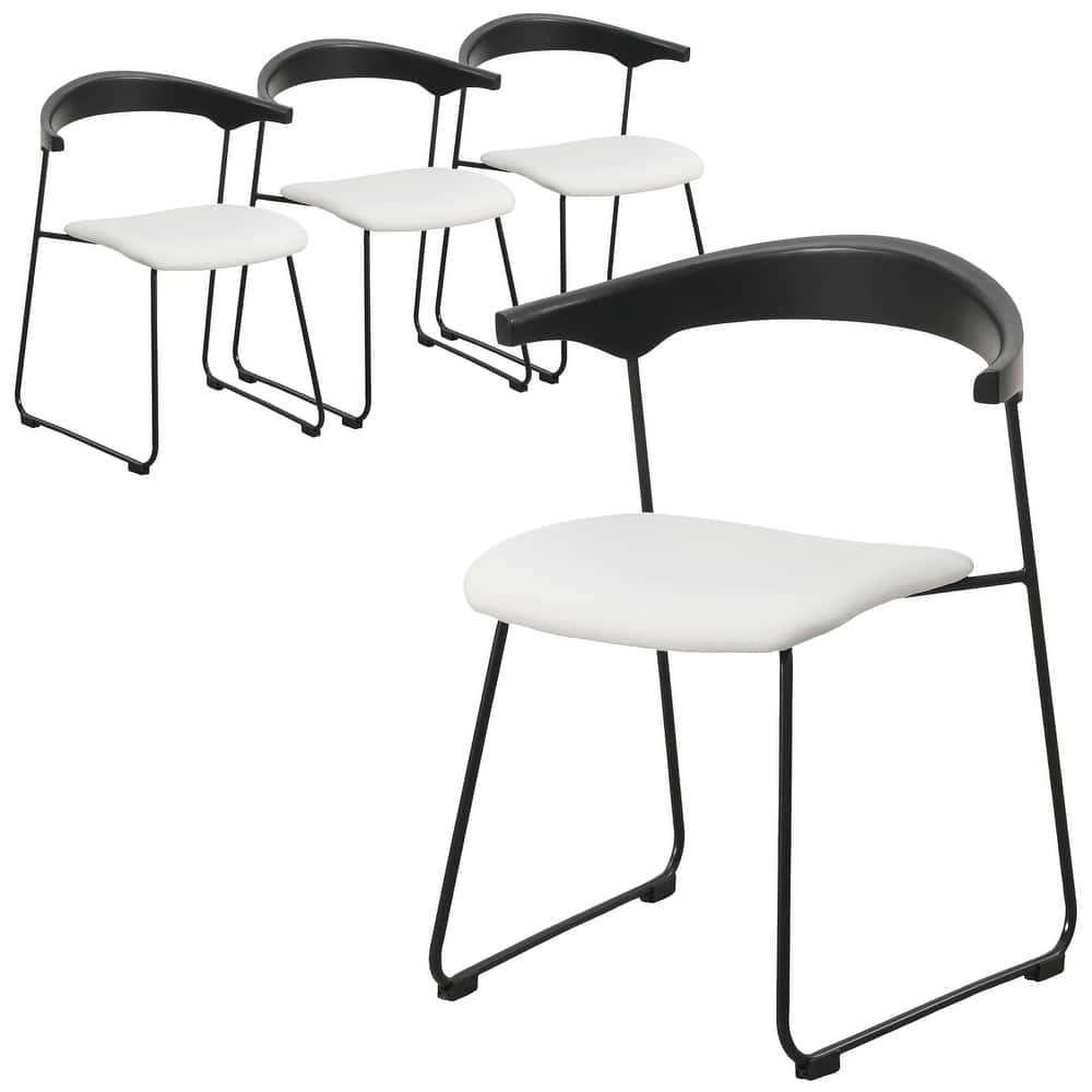 Upholstered Dining Chair in Leather with Iron Legs Set of 4 Lyra Collection