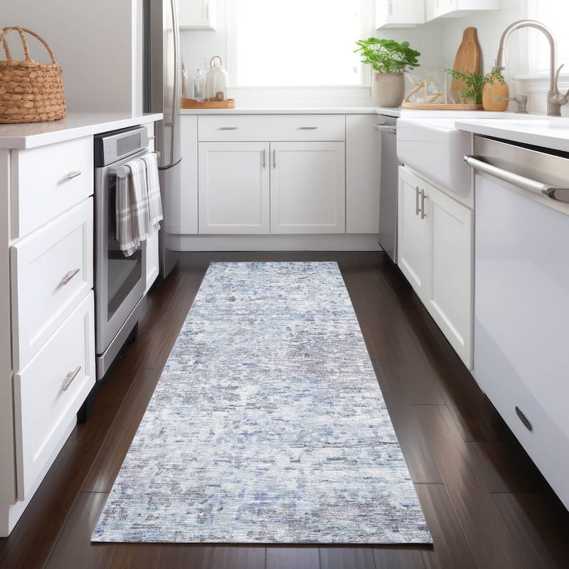 Machine Washable Indoor/ Outdoor Abstract Modern Chantille Rug - Sky - 2'3" x 7'6"