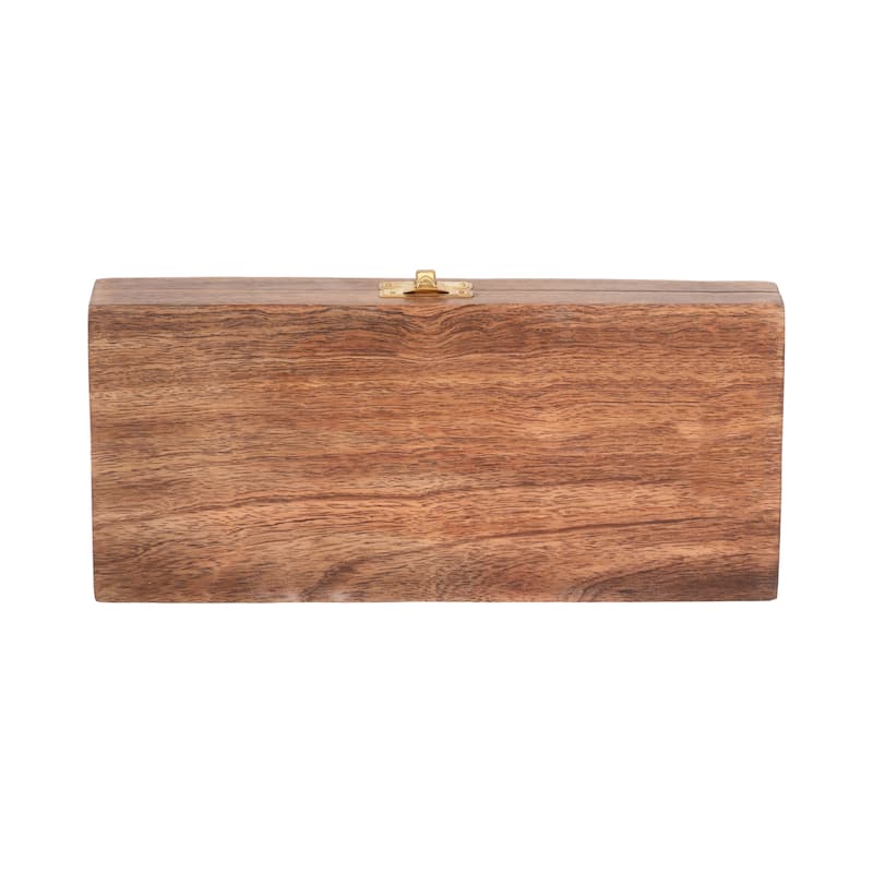 Sagebrook Home 9x4 Mango Wood, Glass & Brass Table Game Box, Elegant Brown Entertainment Piece for Family Gatherings