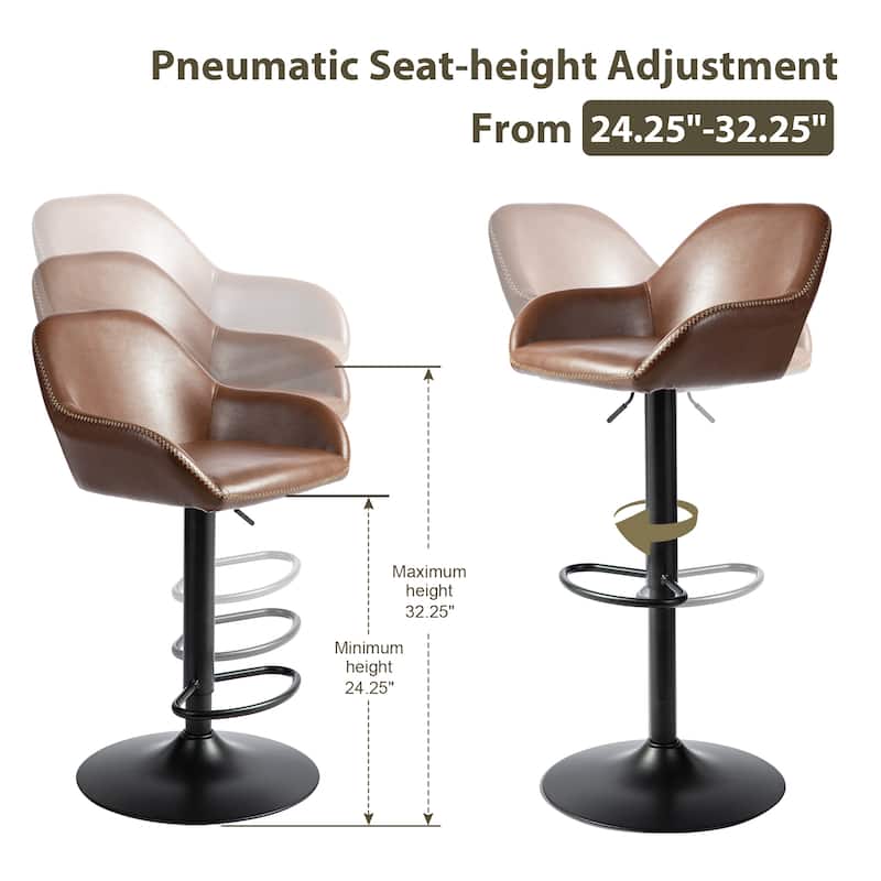 Glitzhome Mid-Century Height Adjustable Faux Leather Swivel Counter Bar Stools