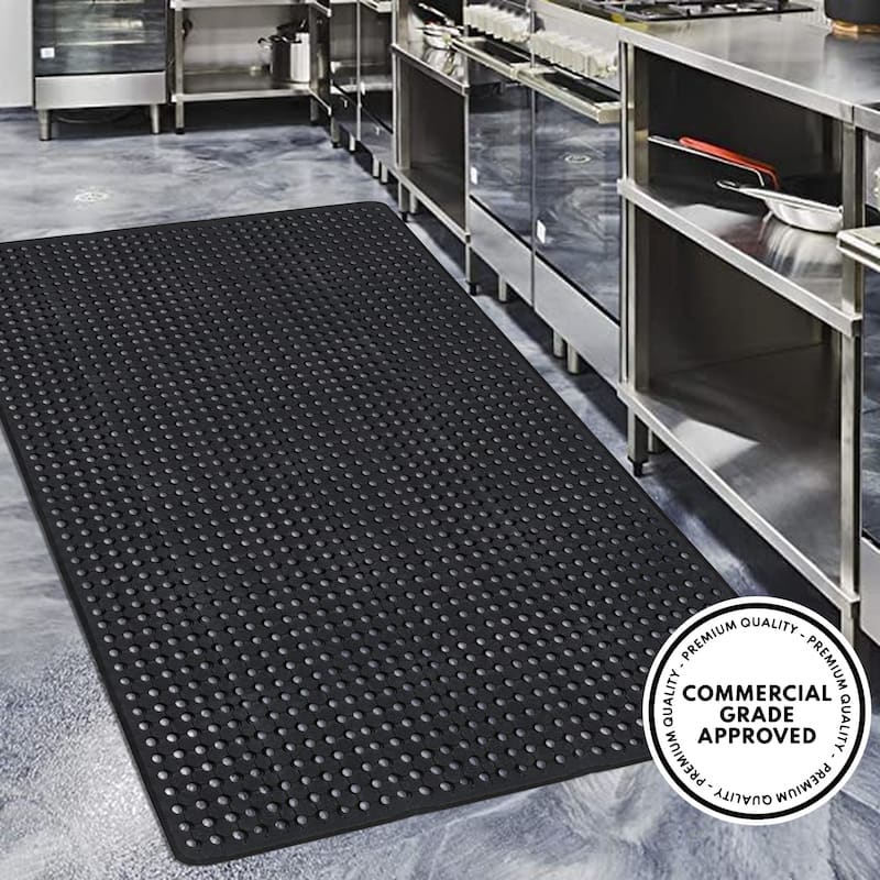 A1HC Checkered, Multi-Utility Heavy Duty Commercial Mats, Large Scrapper Rubber Floor Mat with Drain Holes - 48"x72"