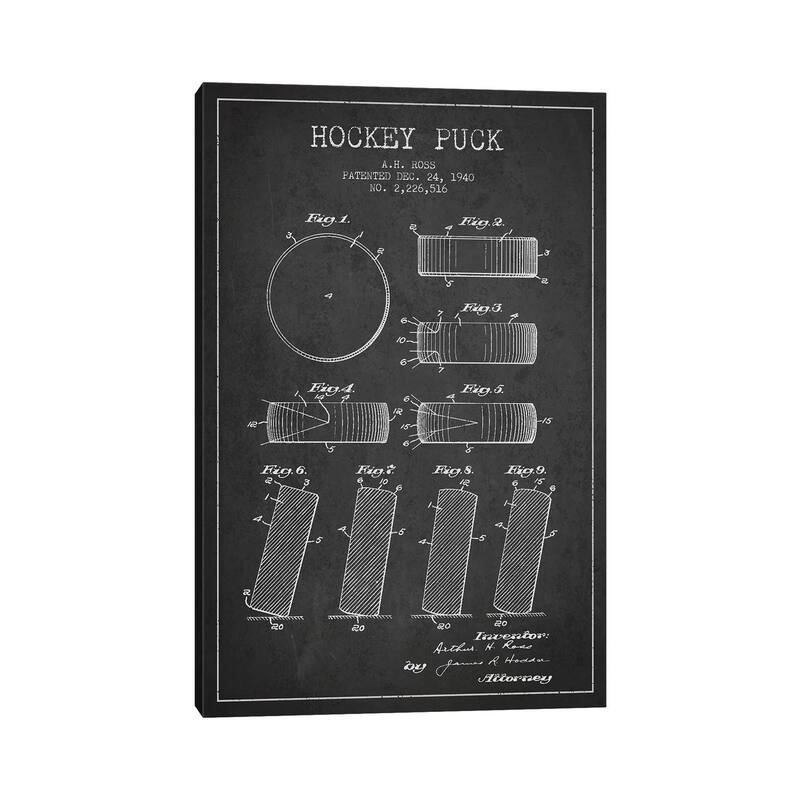 iCanvas "Hockey Puck Charcoal Patent Blueprint" by Aged Pixel Canvas Print