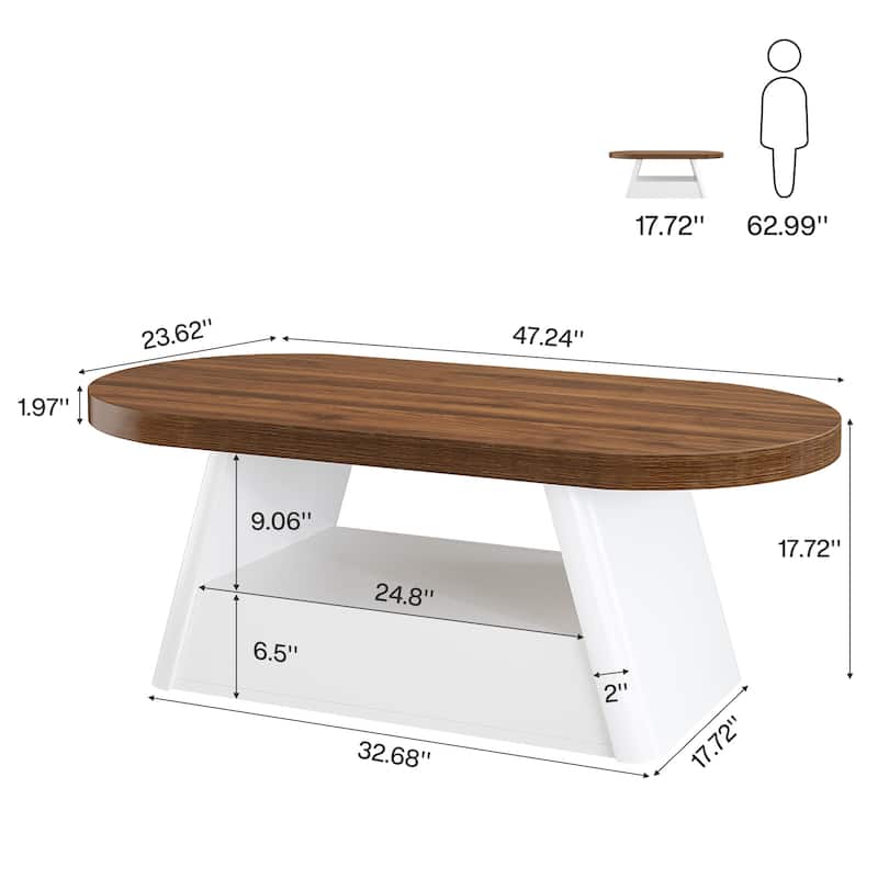 Modern Coffee Table for Living Room Center Cocktail Tea Table - 23.62" D x 47.24" W x 17.72" H