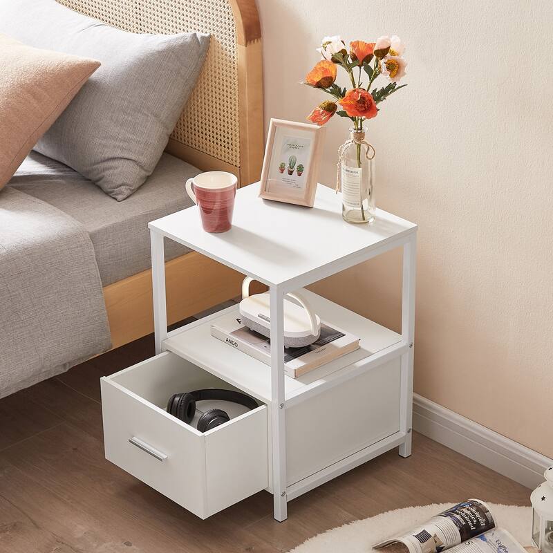 VECELO Nightstand Set of 1/2, Modern Square Side End Table, Living Room, Study Metal Frame