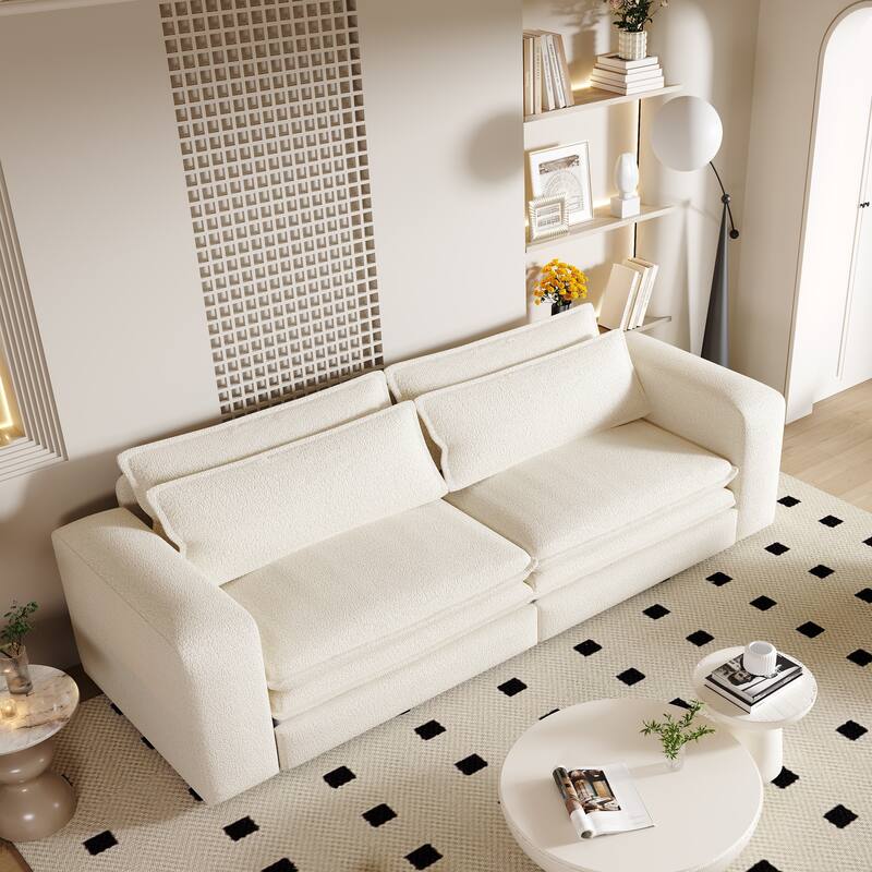 GDFStudio - Teddy 93" 3-in-1 Convertible Sleeper Sofa with 2 Lumbar Pillows - Beige+White