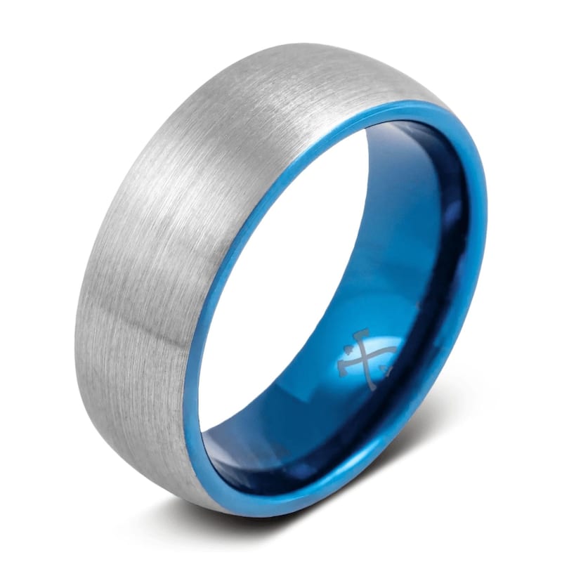 Manly Bands THE MODEL Tungsten Blue Plated 8mm Satin Band
