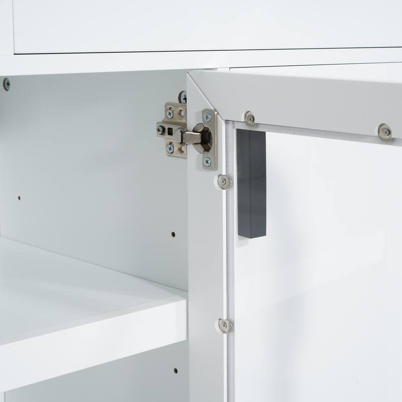 Modern TV Stand, Multi-Functional TV Stand with 3 Drawer, Glass Doors and 3 Adjustable Shelves, for Living Rooms, White