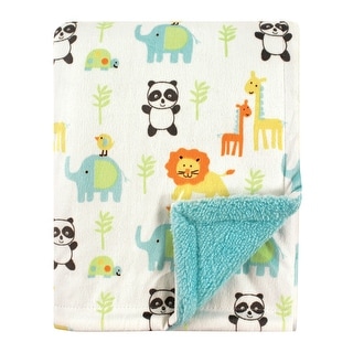 Luvable Friends Baby Plush Blanket with Faux Shearling Back, Neutral Animals, One Size - Neutral Animals - One Size