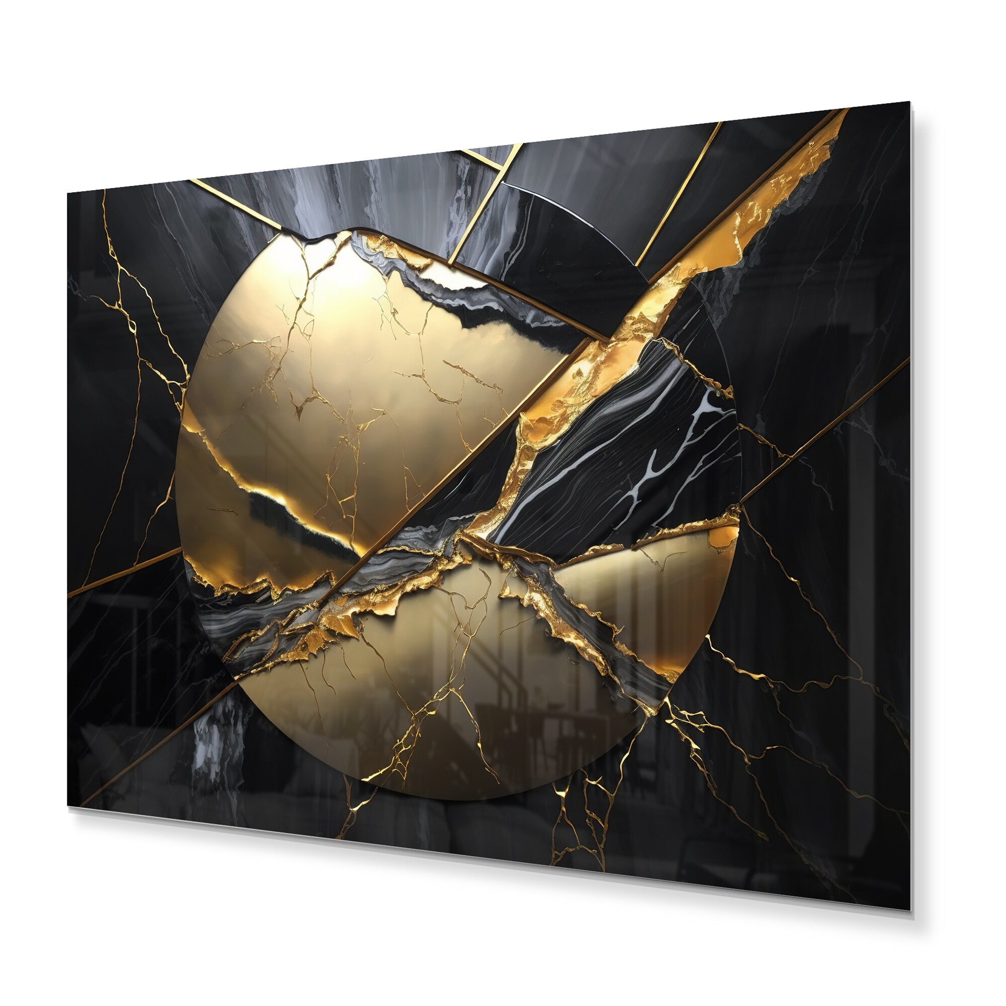 Designart 'Abstract Geode Gold III' Abstract Marble Metal Wall Art