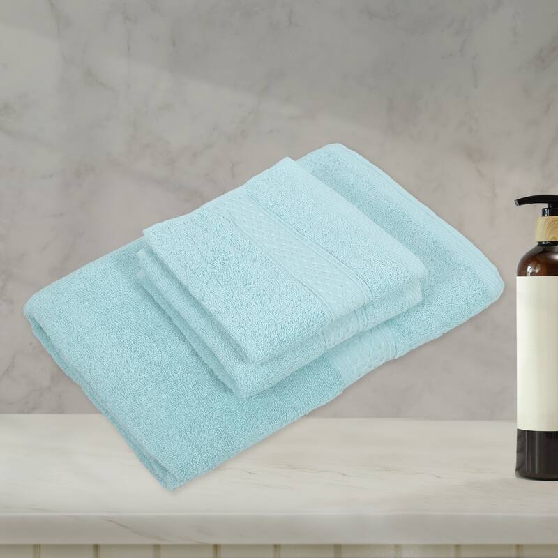 3 Pcs Cotton Bath Towel, Plain Soft Absorbent Cotton Bath Towel, Classic Design, 27.56"x55.12" - Cyan