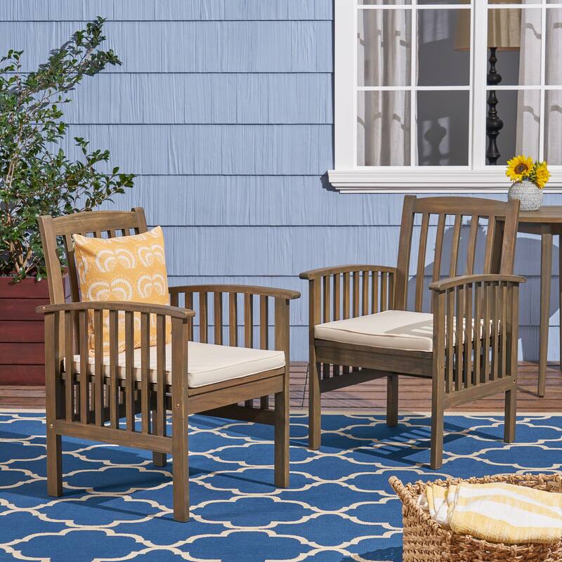 Acacia Wood Dining Chair with Cushions Set of 2