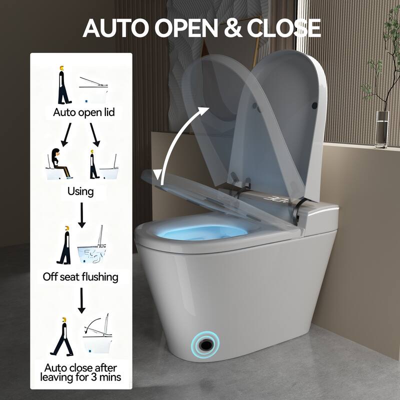 Smart One Piece Toilet with Built In Bidet. Auto Open Close Seat. Heated Seat. Warm Water. Dryer. Remote Control
