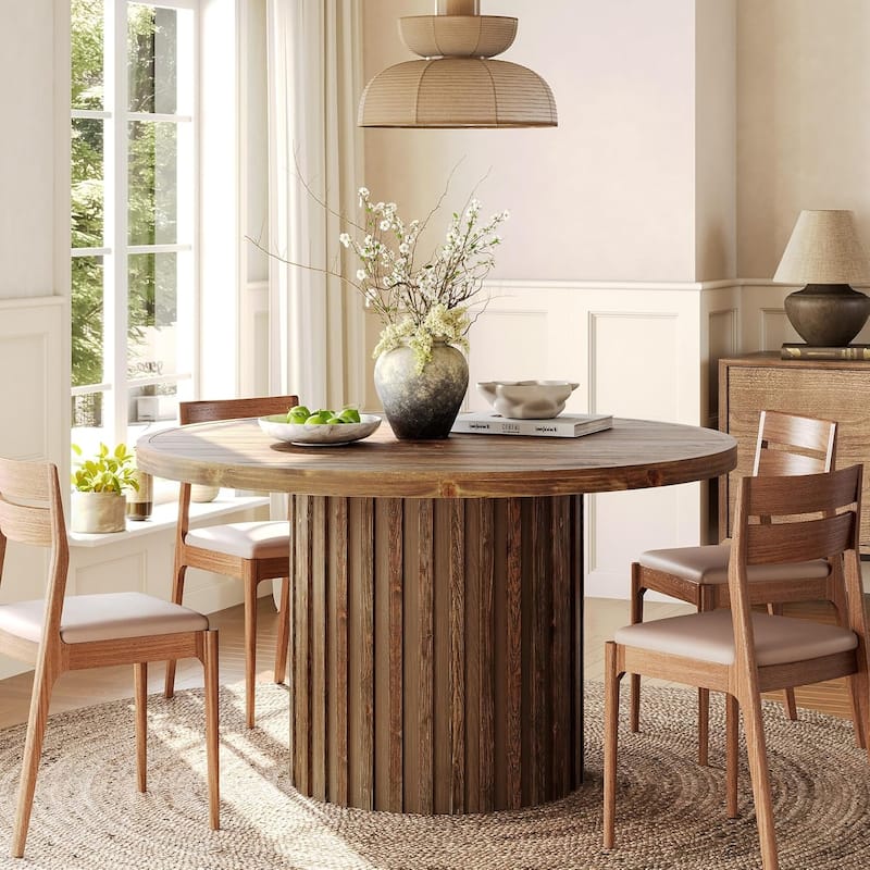 47" Solid Wood Dining Table, Farmhouse Round Kitchen Table