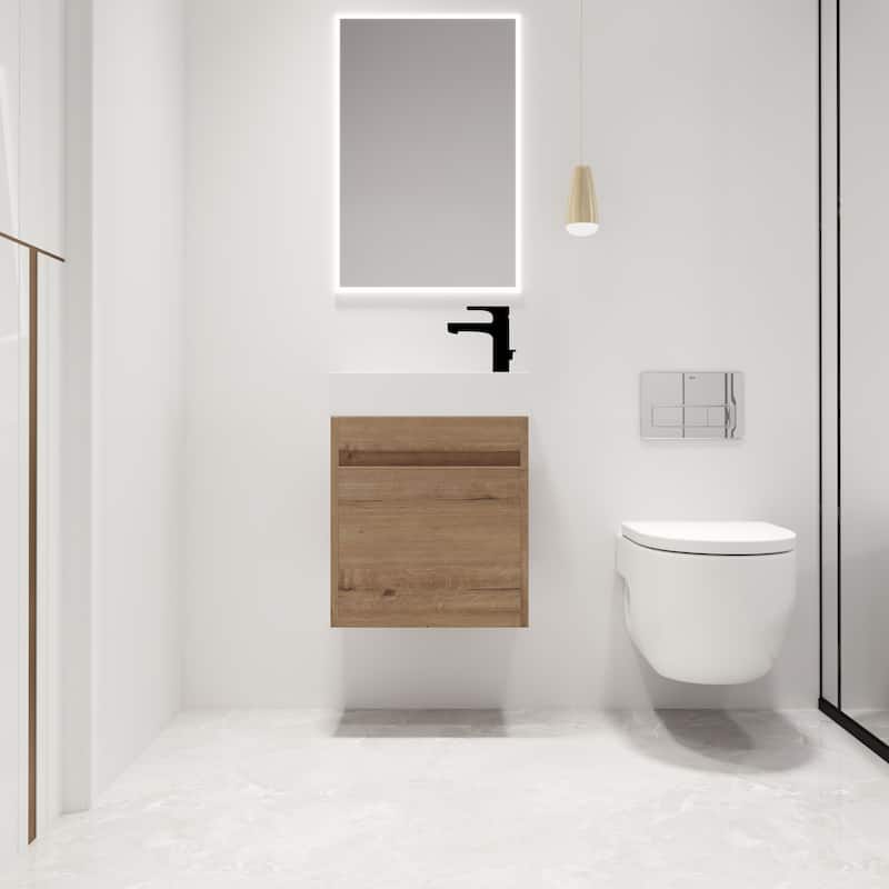 Malwee 18" Floating Bathroom Vanity, Mini Wall Mounted Bathroom Vanity, Single with Resin Sink and Soft Close Door