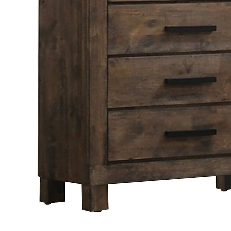 Wooden Chest with 5 Drawers and Grain Details, Brown