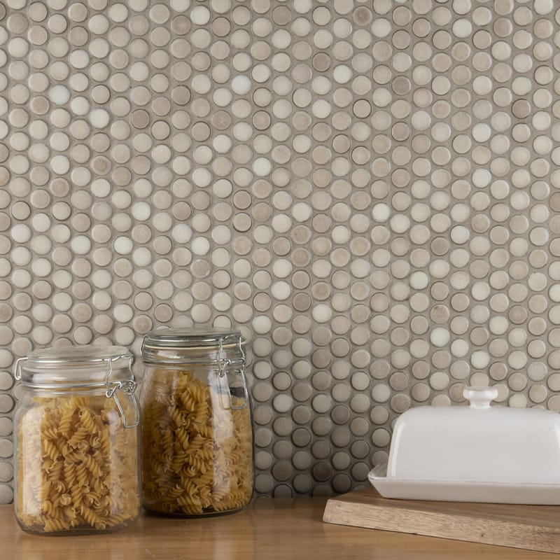 Merola Tile Hudson Penny Round Truffle 11-7/8" x 12-5/8" Porcelain Mosaic Floor and Wall Tile