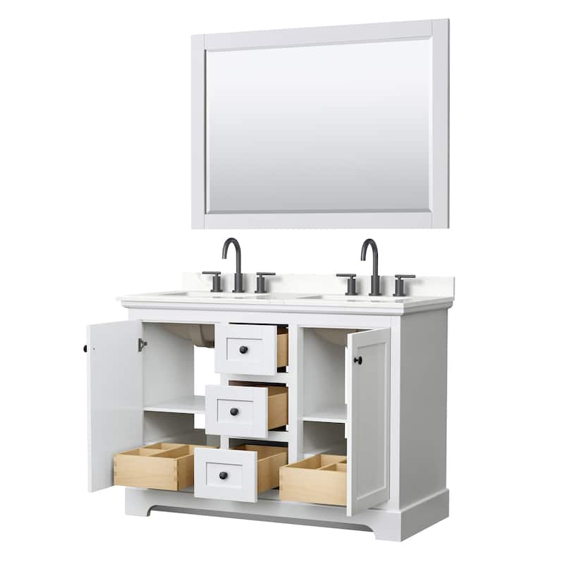Avery 48-inch Double Vanity, Quartz Top, 46-inch Mirror