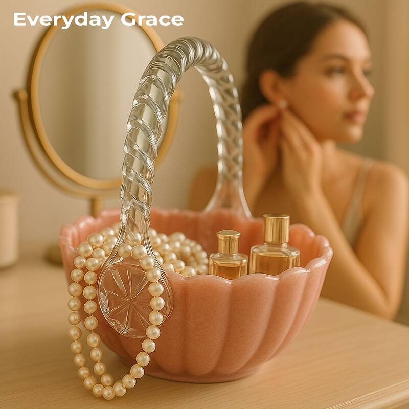 Pink Blossom Charm Glass Basket for Floral and Table Display Use