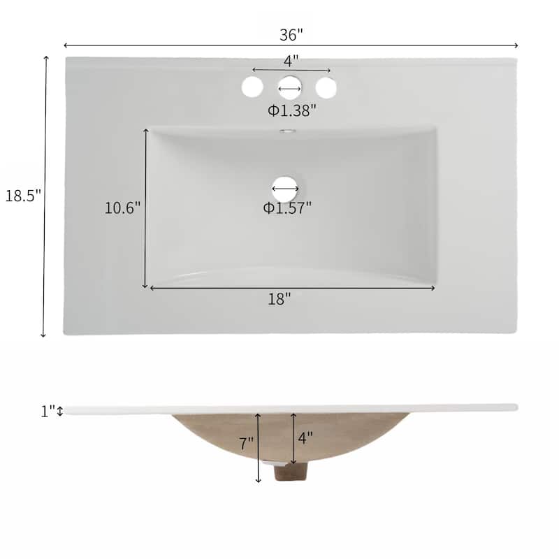 36"Bathroom Vanity with Sink, 2 Soft Close Doors and 3 Drawers, Free-standing Vanity with Wood Legs and Large Storage